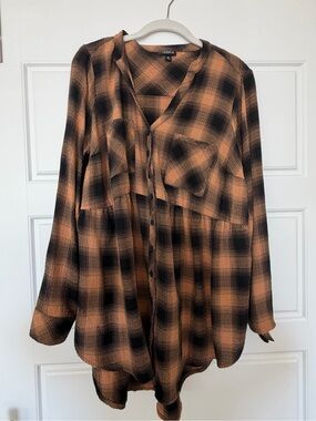 torrid Black and Burnt Orange Plaid Shirt